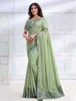 Pista Green Tussar Silk Saree